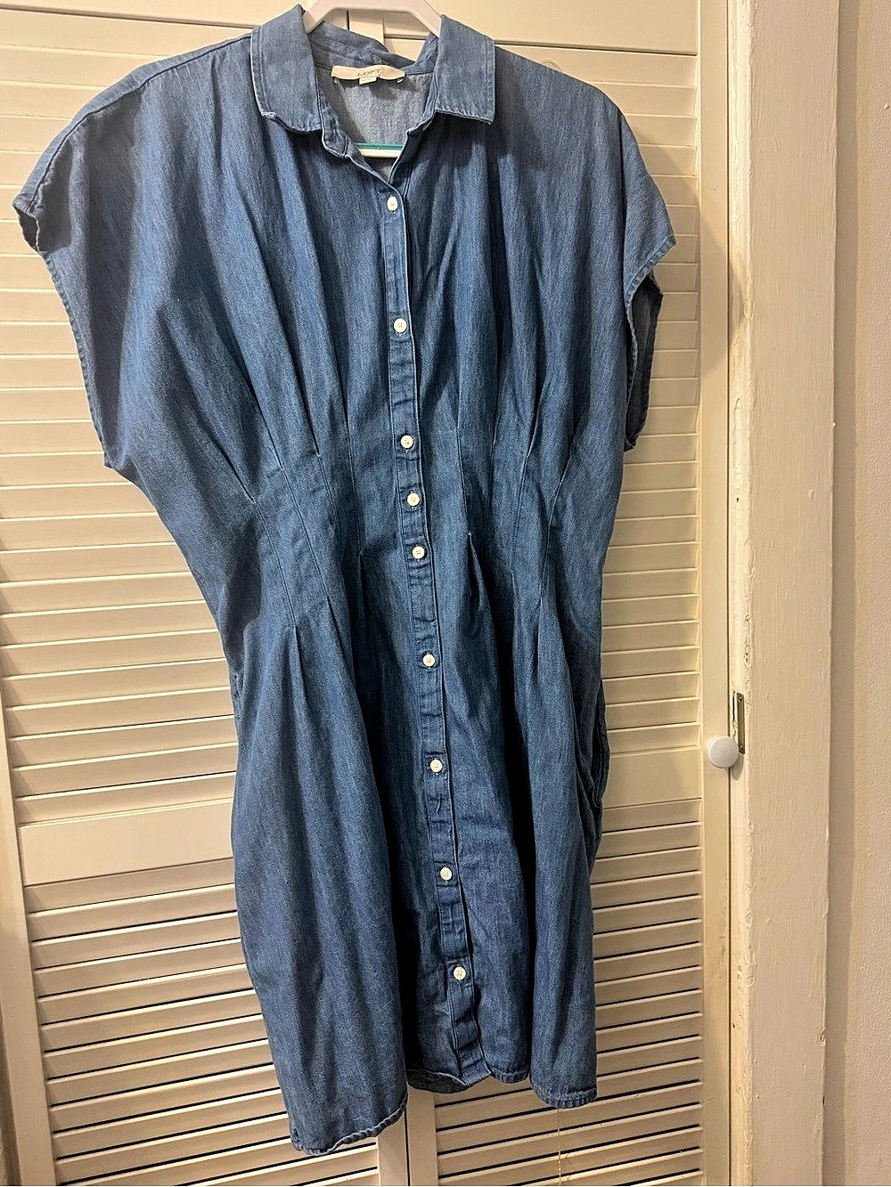 LOFT Chambray Pleated Mini Pocket Shirtdress Blue XL